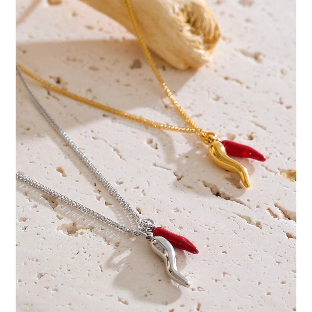 Enamel Red Chilli Pendant Necklace