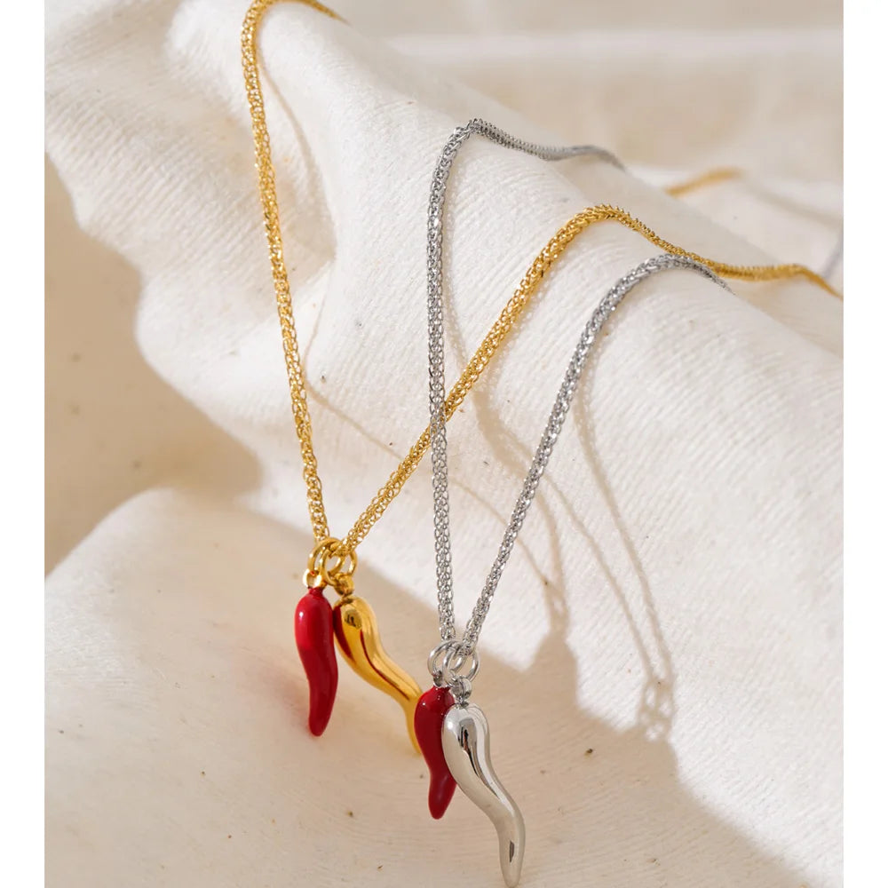 Enamel Red Chilli Pendant Necklace