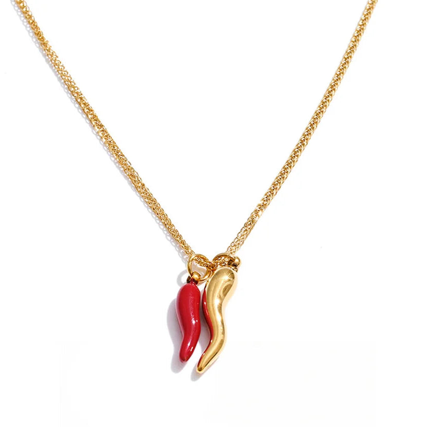 Enamel Red Chilli Pendant Necklace