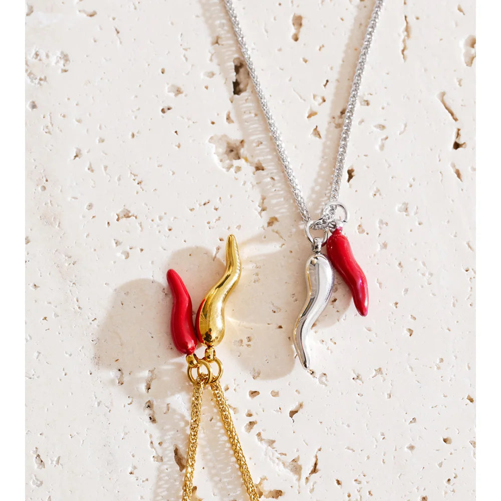 Enamel Red Chilli Pendant Necklace