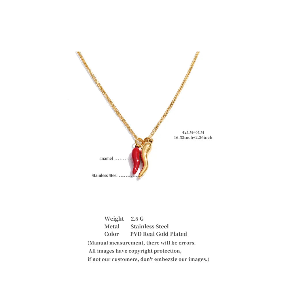 Enamel Red Chilli Pendant Necklace
