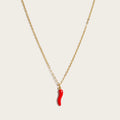 Gold Enamel Red Pepper Pendant Necklace